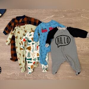 Bundle of 5 sleepers with footies and zips for 0-3 months boy mixed brands